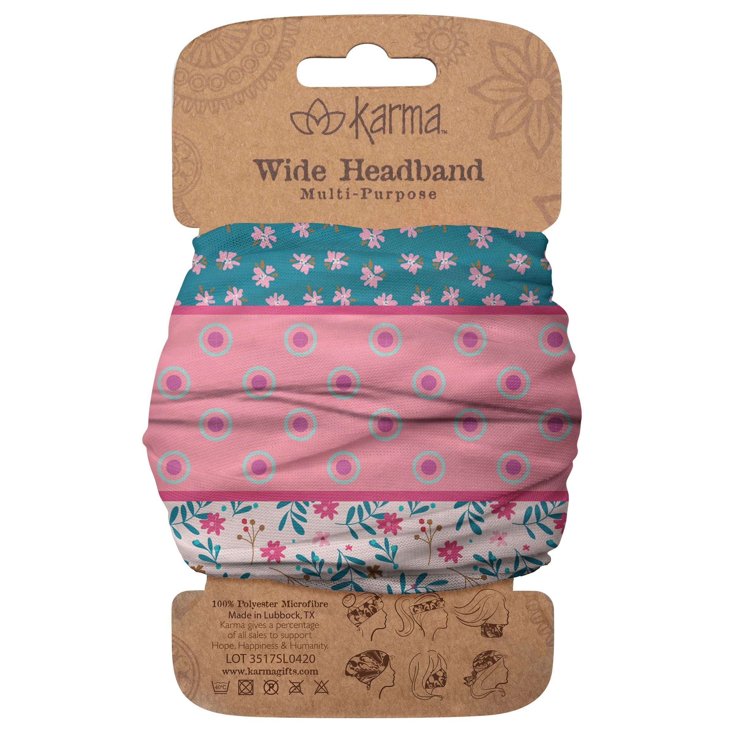 4984 Pink/Teal Split Floral Headband For Women- Wide- Fabric